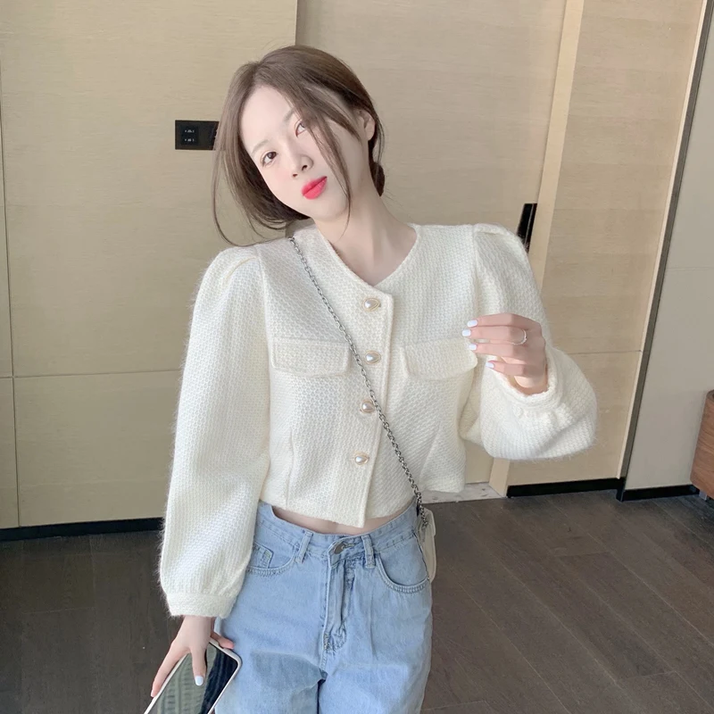 

2020 New Autumn Winter Coat Women Woolen Short Jacket Female Vintage Slim Jackets White Coats Casaco Feminino