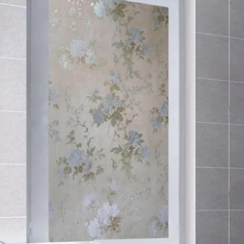 

200cm Length Static Cling Window Sticker Vinyl Peony Privacy Protection Home Decorative Glass Film For Window Door Cabinet Table