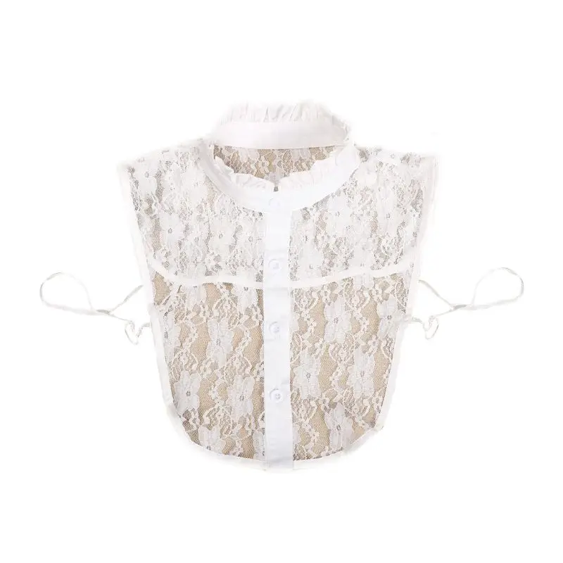 

Модная женская Однотонная рубашка из хлопка с кружевными накладными воротниками, белая и черная блузка, винтажные съемные регулируемые акс...