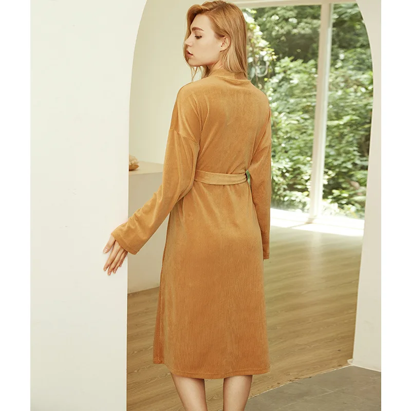 

Women Sexy Robe Gown Kimono Bathrobe Winter New Lynx Velvet Nightwear Autumn Solid Sleepwear Casual Home Dressing Gown M L XL