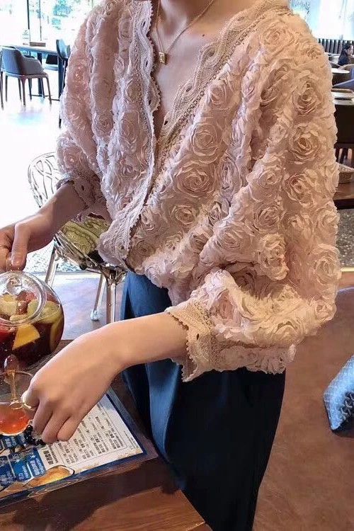 Новинка Весна 2021 Женская Маленькая кружевная рубашка во французском стиле с