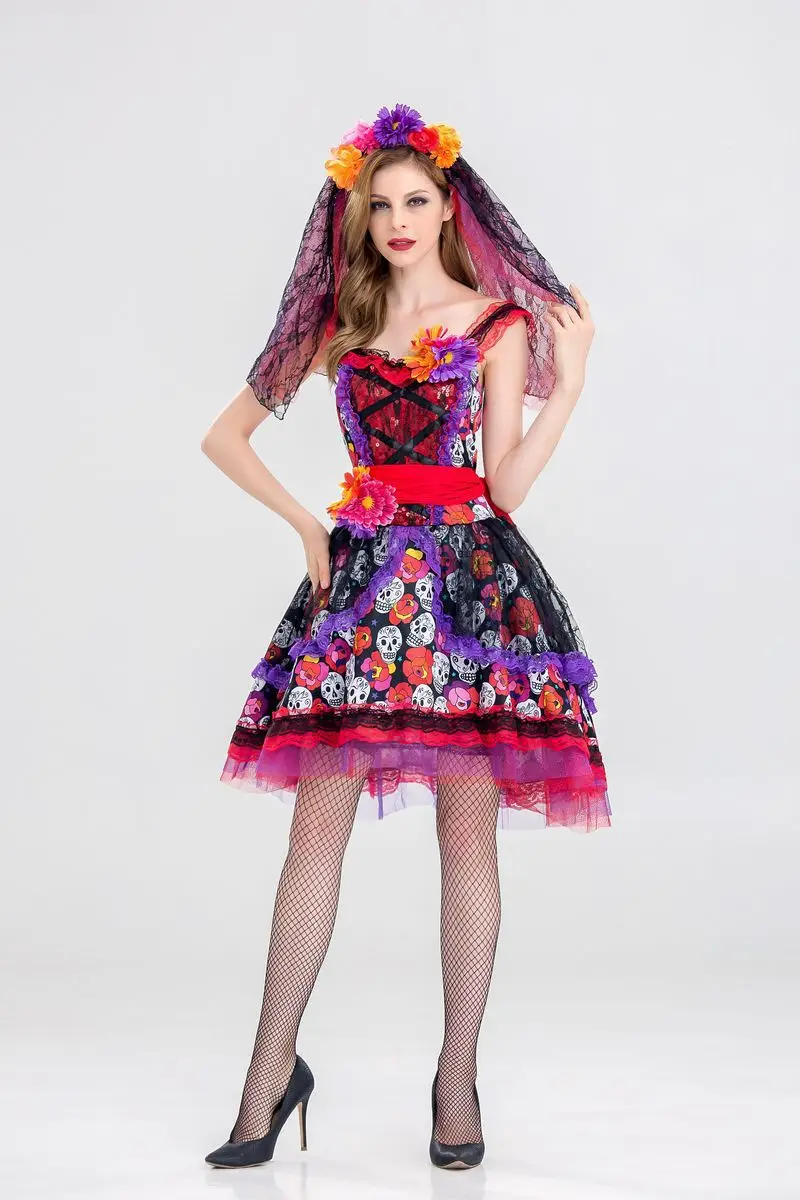 Костюм дня мертвецов на Хэллоуин новое платье невесты с призраком страхом юбка