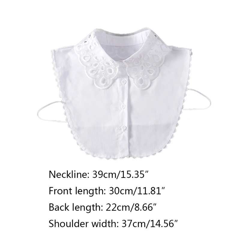 

Ladies Autumn Detachable Half Shirt Blouse Hollow Out Embroidery Floral Lace Sheer Lapel Fake Collar Dickey Accessory