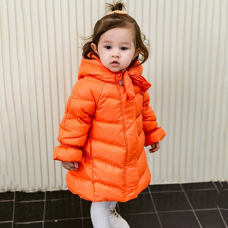

Пуховик с капюшоном для девочек, детское зимнее пальто средней длины на белом утином пуху, детские толстые теплые парки в западном стиле, верхняя одежда