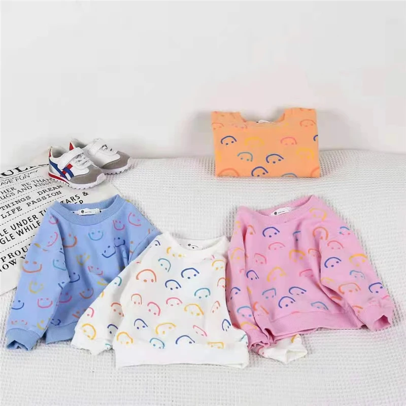 

100% Cotton Smiley Kawaii Cartoon Fall Clothes for Kids Pullover Toddler Baby Kids Boys Girls Clothes Hoodies Sweatshirt Tops