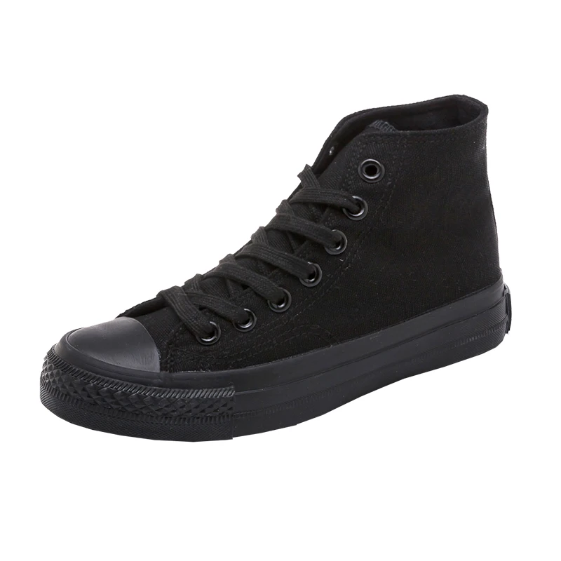 

Women Canvas Shoes All Black High Top Sneakers Low Top Casual Shoes Pure Black Lace Up Flat Heel All Match Basic Style 35-40