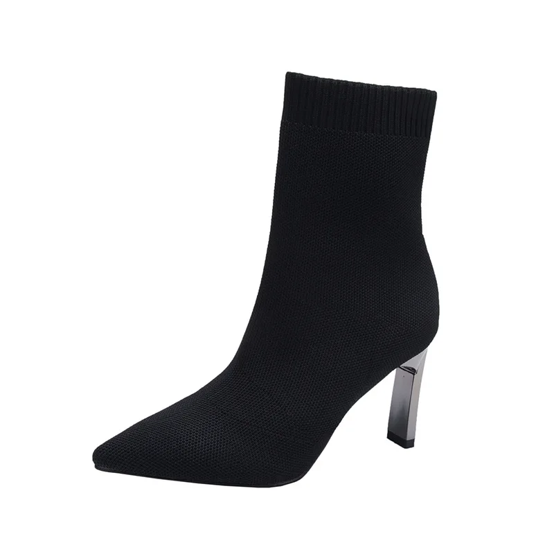 

boots women's autumn and winter Korean fashion pointed high heel knitted thin boots women's Boots