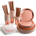 250 Pcs одноразовая посуда банкет из розового золота Алюминиевая фольга кашированая бумагой чашек соломы на день рождения вечерние поставки свадебного декора