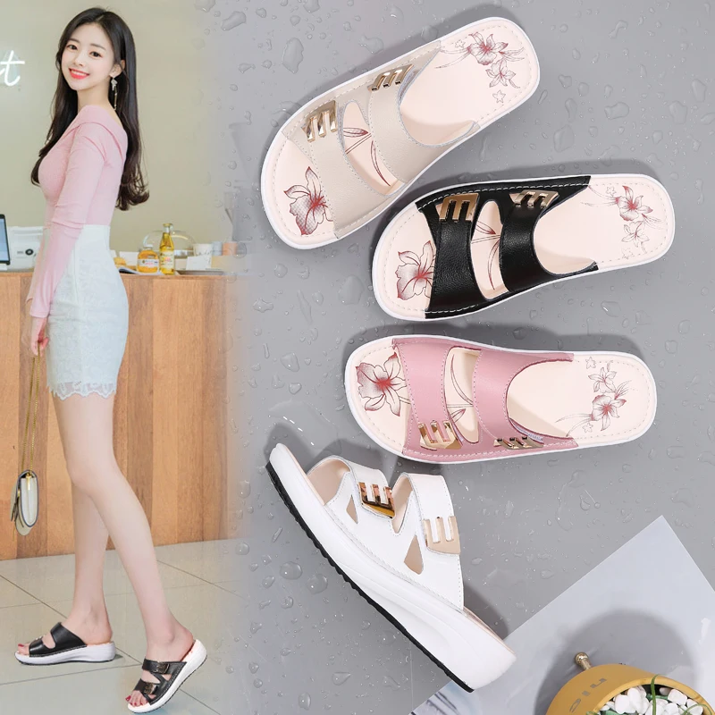 

Womens Sandals Summer 2021 New Arrivals Best Quality Luxury Designer Genuine Leather High Heels Platform Slip On Wedge Slippers