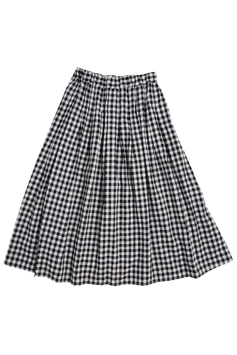 

Summer New Style Cotton Black White Plaid Pleated Skirt Autumn Retro Style Literature Art Wild Thin Student Bust A-Line Skirt