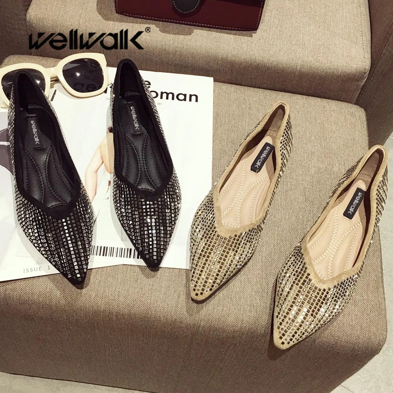 

Шикарные туфли на плоской подошве; Женские Модные балетки с острым носком; Женские модельные мокасины; Стразы; Летние балетки на плоской под...