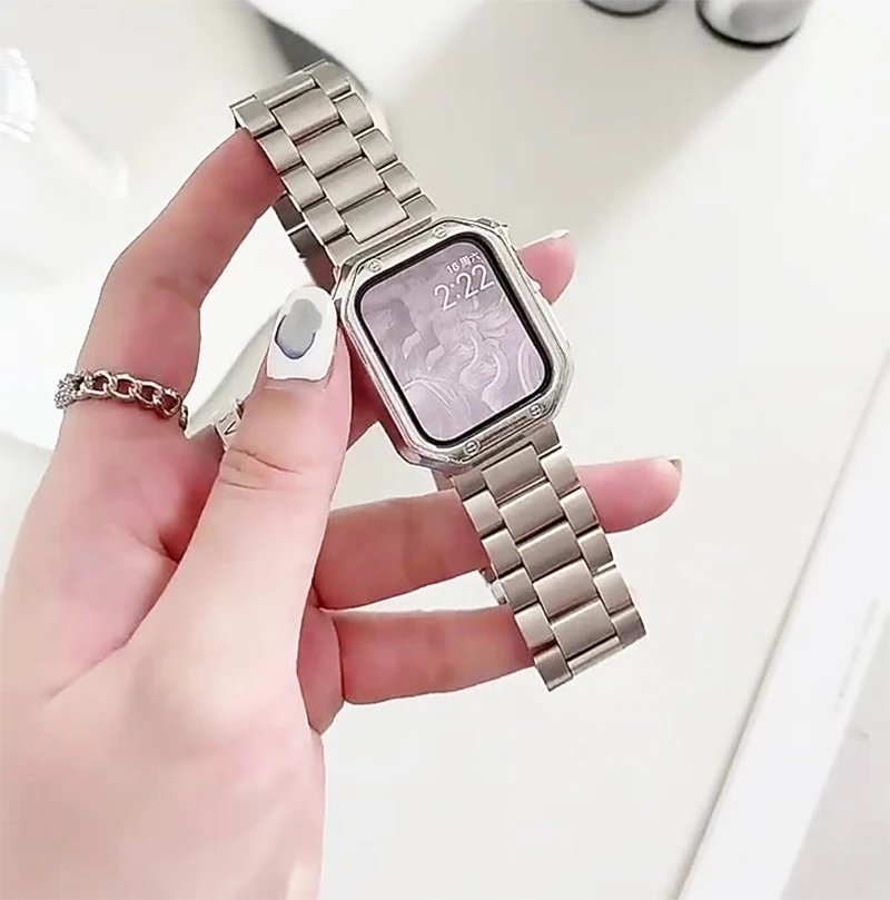 Ремешок и чехол из нержавеющей стали для apple watch люксовый металлический браслет