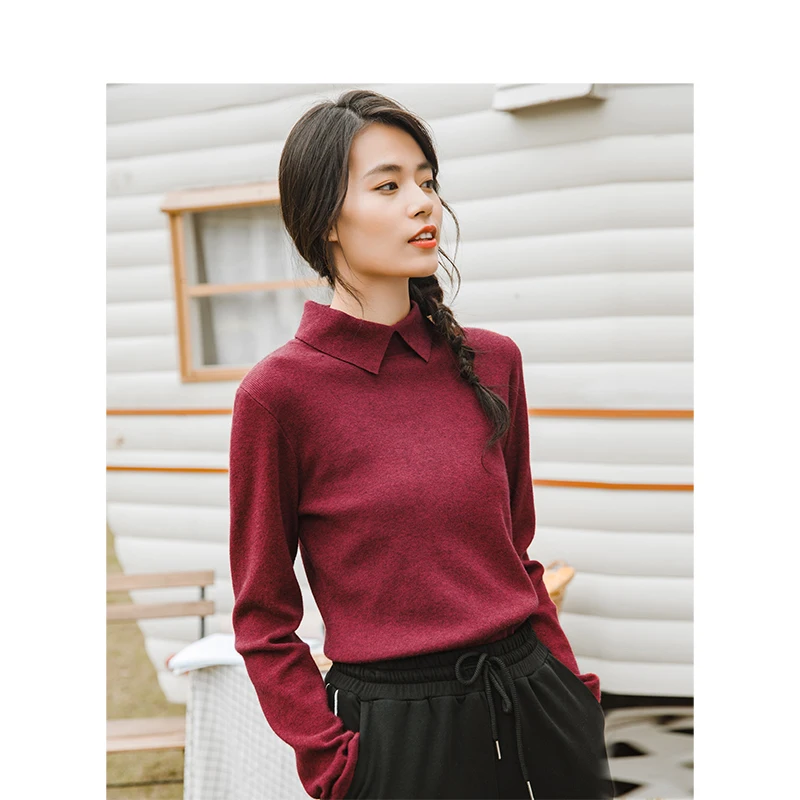 INMAN Winter New Arrival Female Solid Color Lapel Simple Casual Long Sleeve Knitting Women Pullover Sweater | Женская одежда