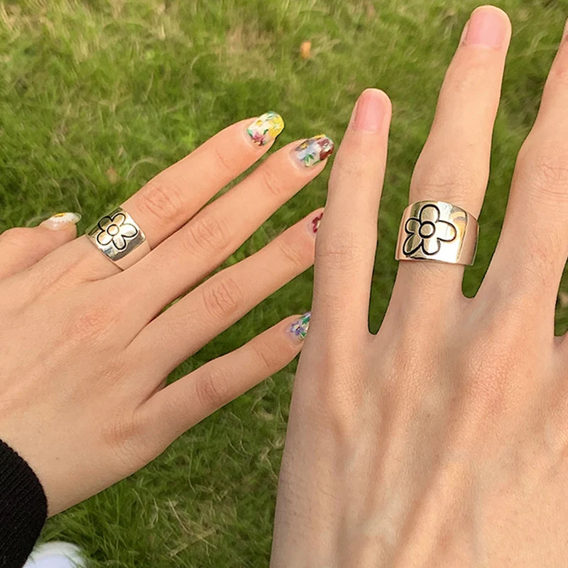 Модное Открытое кольцо в виде цветка маргаритки Винтажное стиле панк сова лицо