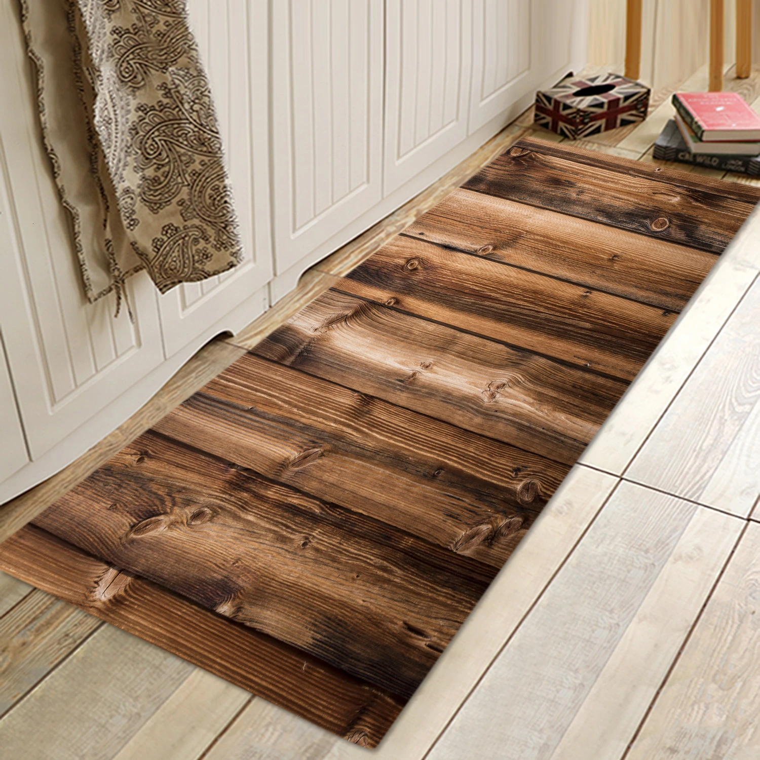 Деревянный зернистый кухонный коврик напольный с принтом нескользящий для