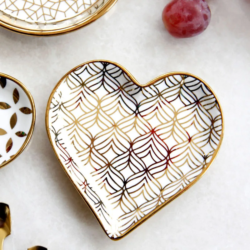 JINSERTA Ceramic Storage Tray Dinner Plate Dish Tableware Gold Inlay Dessert Fruit Cake Snack Home Restaurant Decor | Дом и сад