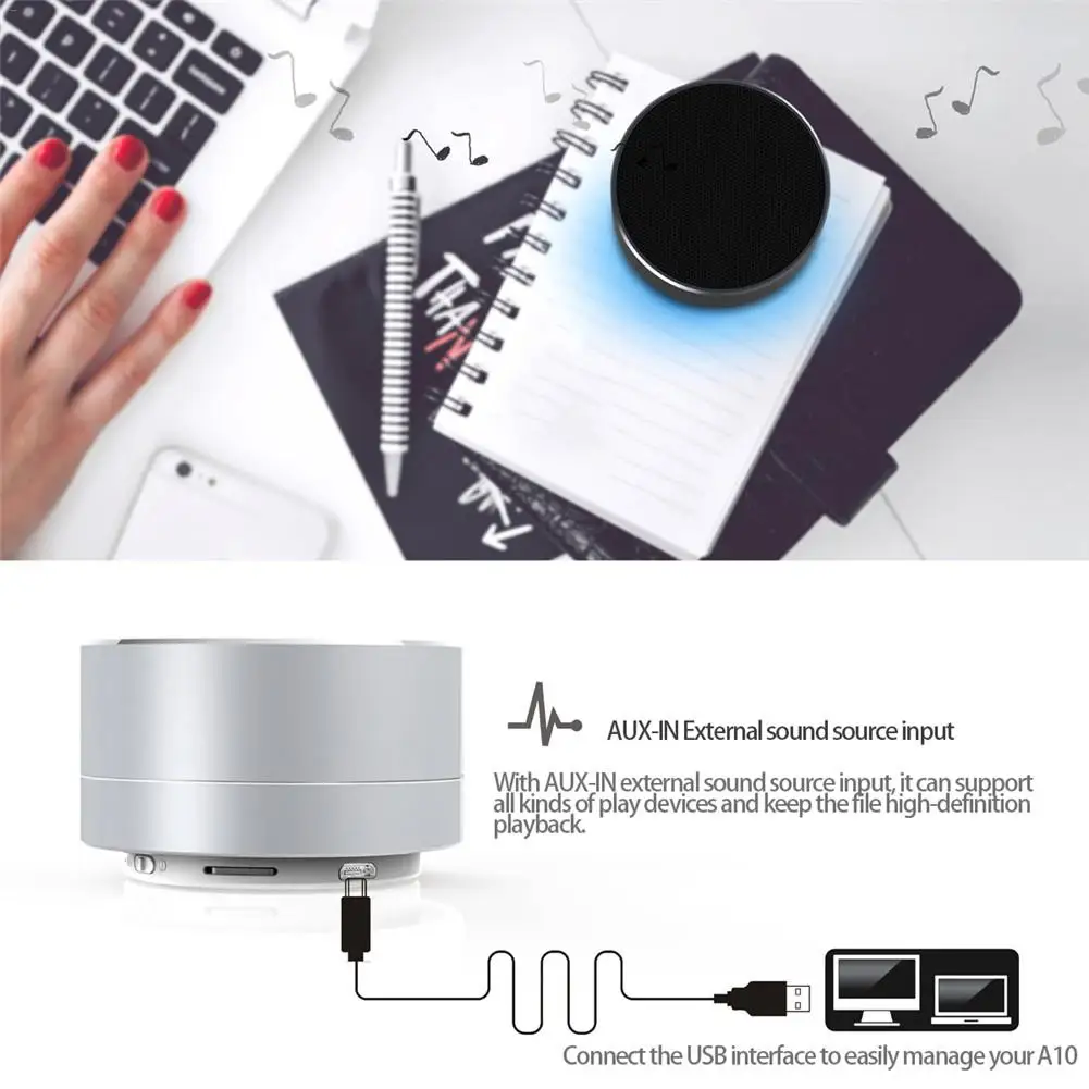 A10 Wireless Bluetooth Speaker LED Metal Steel Mini Card Smart Handsfree Support FM Radio SD | Электроника
