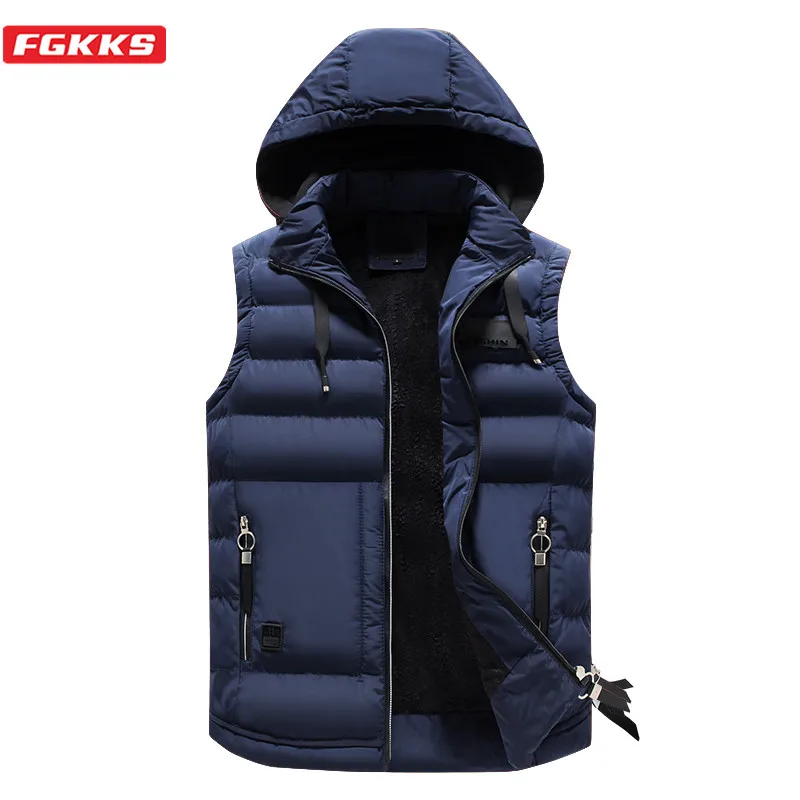 FGKKS модные брендовые мужские жилеты с капюшоном зимние теплые куртки без рукавов