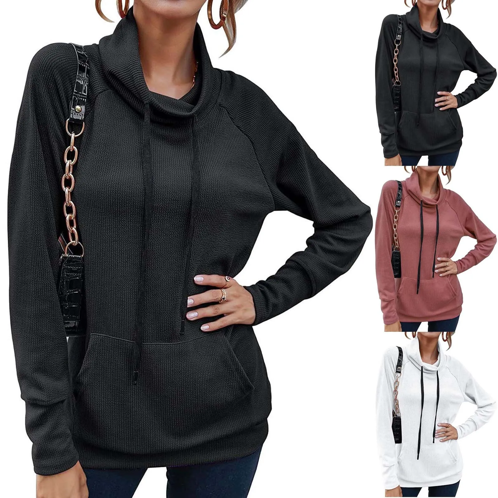 

Turtleneck Top Women's Clothing Solid Color Loose Casual Sweatshirt Fashion Long Sleeve Pullover Tops Harajuku Female Sweatshirt