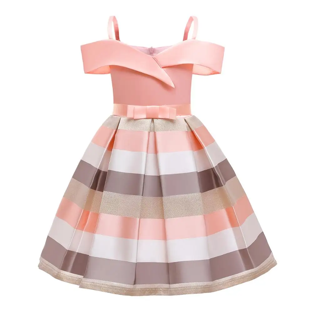 Summer New Children Costumes For Kids Striped Wedding Bridesmaid Dresses Girls Carnival Evening Clothing Vestido 3-10 Age | Детская