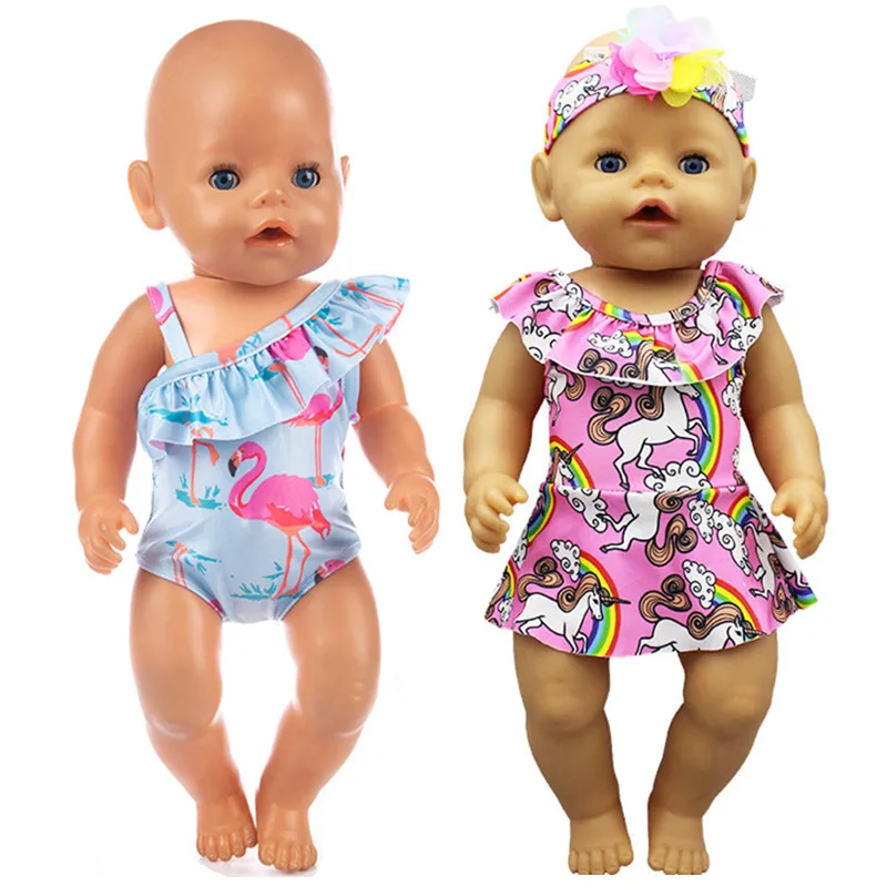

Baby Born Clothes 43 Cm Swimsuit Summer Clothes for 18 Inch Toys for Girls Flamingo Swim with Headwear American Girl Doll Bikini