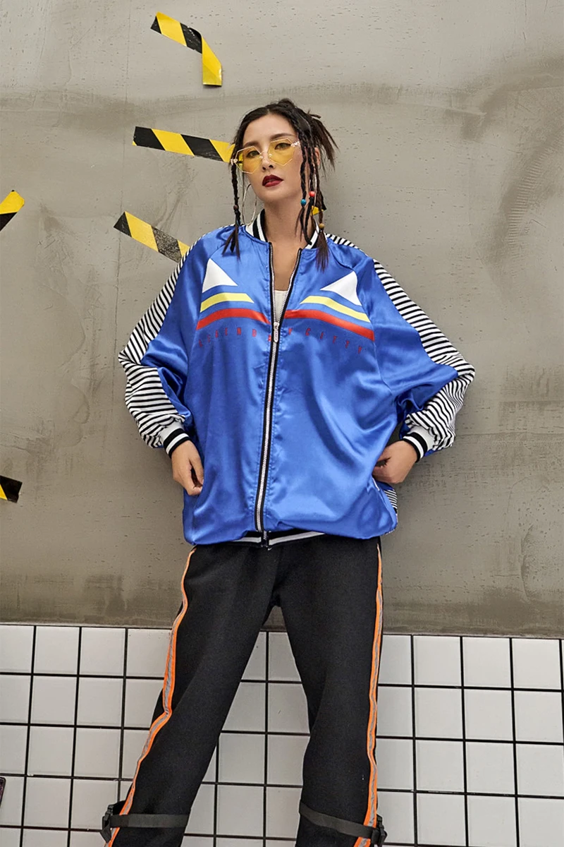 

Tide clothing spring and autumn new hit color sports jacket hip-hop long cardigan Harajuku alphabet hip-hop women's clothing
