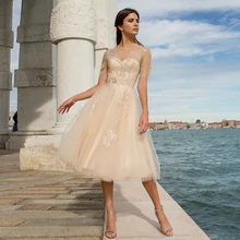 Vestido De fiesta corto De tul para mujer, vestido elegante hasta la rodilla con corsé y lentejuelas De encaje, Media manga (4)