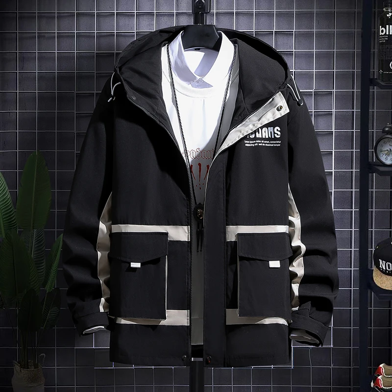 

2020 New pocket Men's Hip Hop Cargo Jackets Bomber coats Streetwear Overcoat Mens Outerwear Hooded Jacket Top