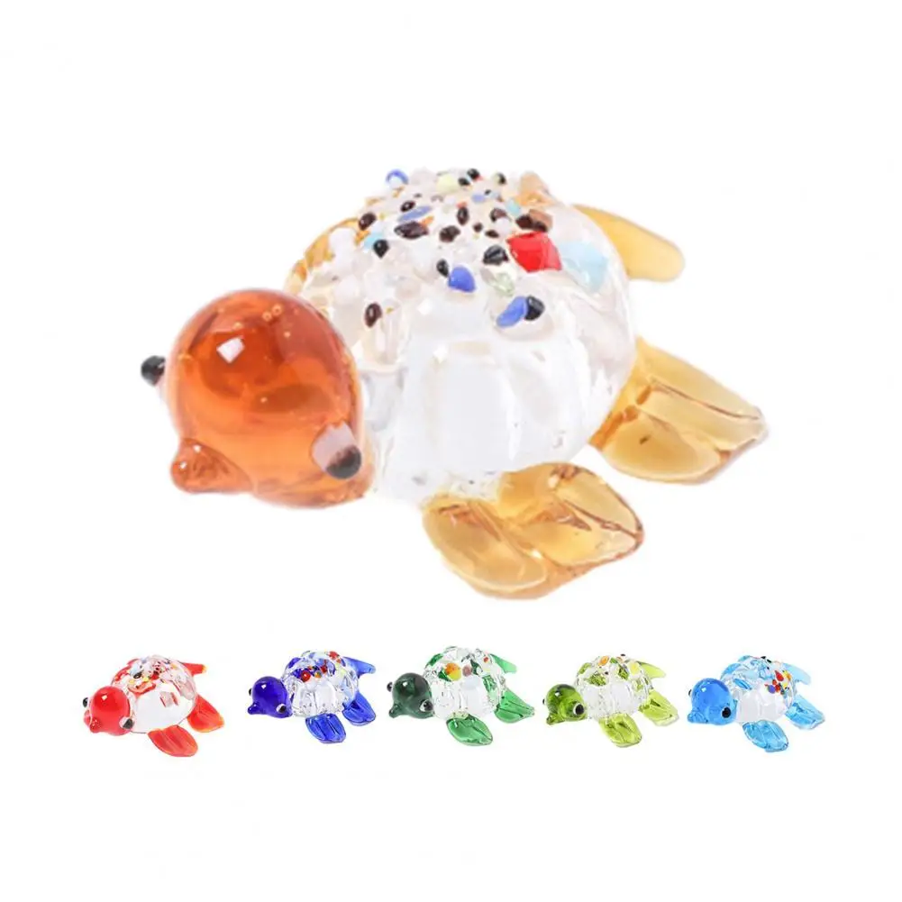 

Cute Miniature Decor Little Turtle Shape Figurines Bright-colored Glass Exquisite Miniature Display for Home