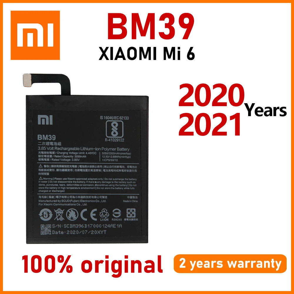 Xiao Mi New 100% Original 3250mAh BM39 Phone Battery For Xiaomi Mi 6 Mi6 In Stock Batteries Bateria
