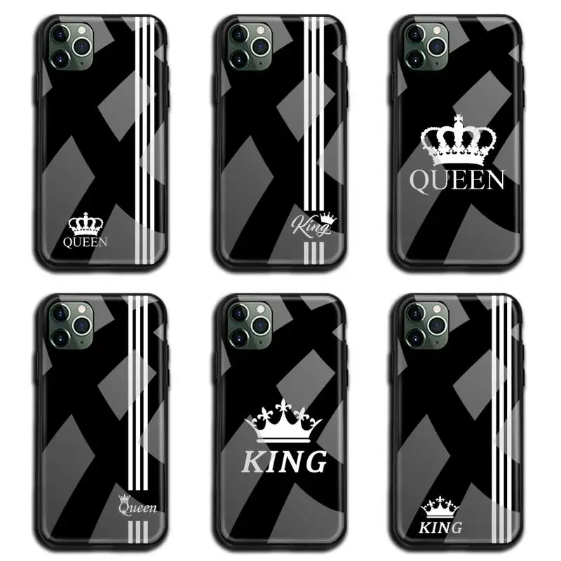 Модный чехол для телефона King Queen Couples закаленное стекло iPhone 12 11 Pro Max Mini XR XS MAX 8X7 6S 6