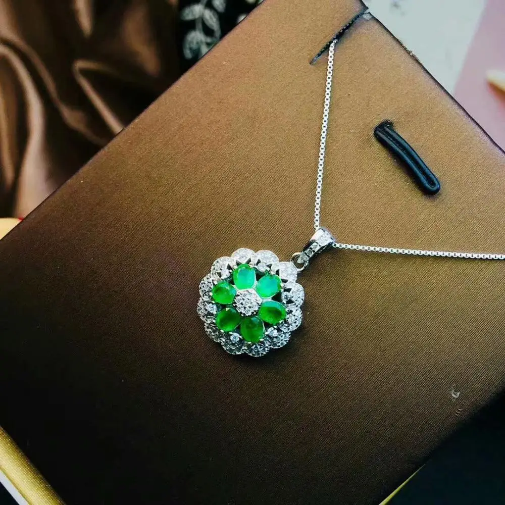 

SHILOVEM 925 sterling silver Natural Emerald rings pendants send necklace fine Jewelry party women 3*4mm jctz0304108agml