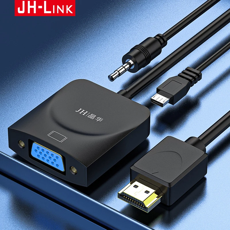 JH LINK HD 1080P HDMI совместимый с VGA адаптер цифро аналоговый преобразователь Jack 3 5 AUX