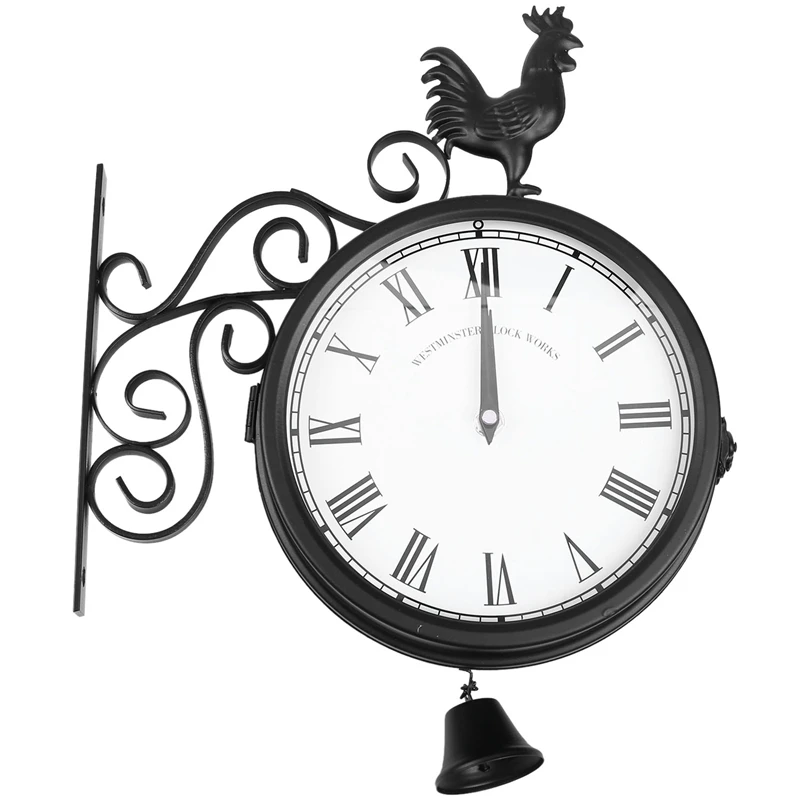 

Practical Outdoor Garden Wall Station Clock Double Sided Cockerel Vintage Retro Home Decor