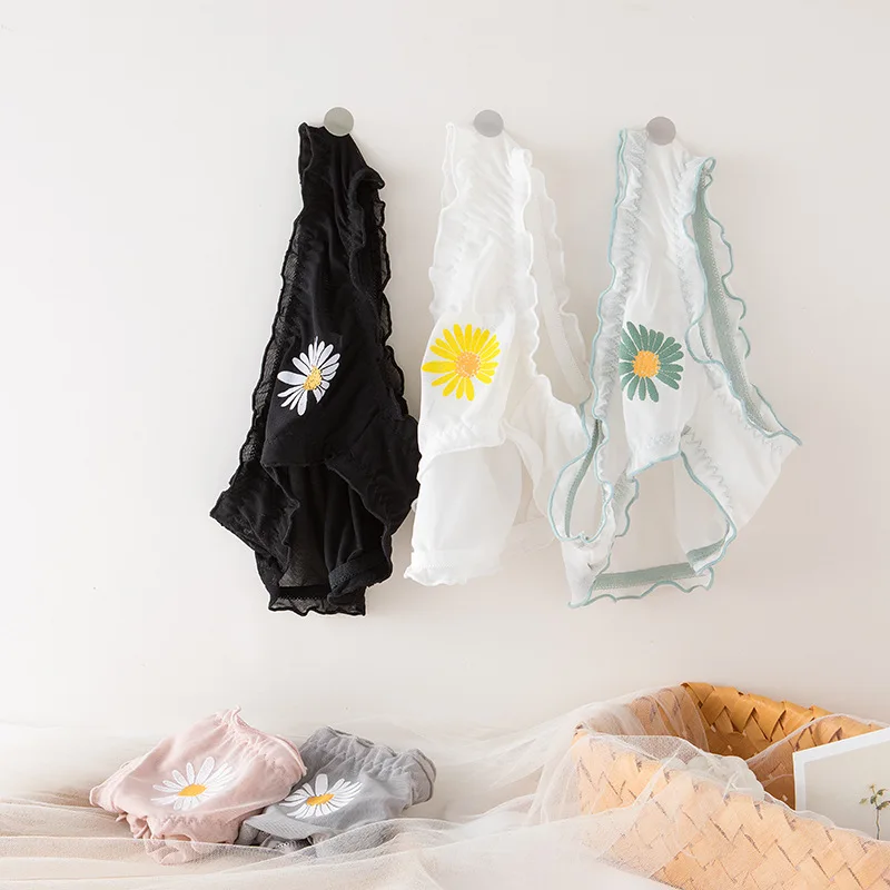 Трусики женские кружевные с оборками прозрачные хлопковые трусики-брифы модное