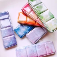 iridescence watercolor gouache paints tin box palette tray palette with half pans for arts and students