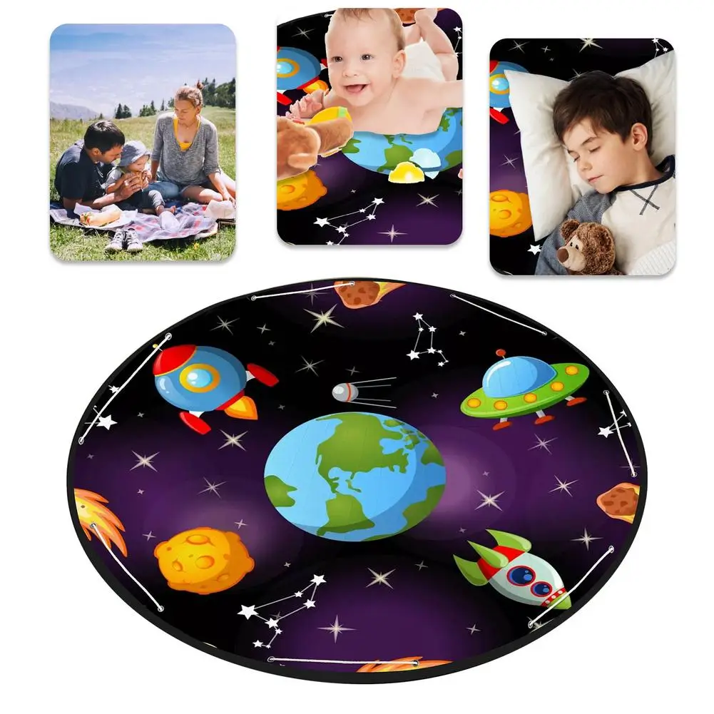 

Blanket Round Carpet Floor Rug Kids 59in Round Baby Play Mat Foldable Starry Sky Toy Storage Mat Storage Bag Beach Picnic Floor