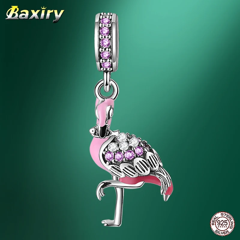 

New Flamingo Pendant 100% 925 Sterling Silver Charm Beads Fit Original Charms Silver 925 Bead Bracelets DIY Women Jewelry Making