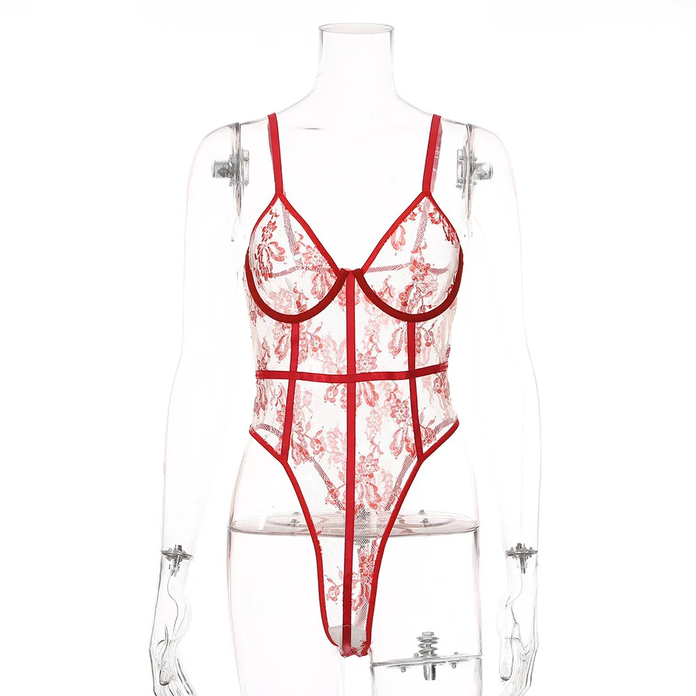 

Lace Up Sexy Bodysuit Embroidery Flowers Ladies Mesh Sexy Women's Erotic Lingerie Transparent Underwear Sensual Lingerie Woman