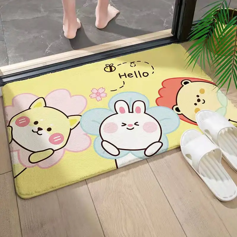 Cartoon Bear Bunny Dog Partner Series Floor Mats Rugs Home Entrance Carpets Bedroom Toilet Bathroom Absorbent Non-Slip Foot Pad