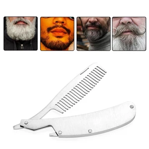 Мини карманный гребень Новый Для мужчин Специальные мощности для бороды, из нержавеющей стали гребень складной и удобный волос усов инструмент