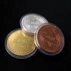 Монета Биткоин Серебристая золотистая с акриловым чехлом, юбилейная монета 40 мм для коллекции биткоинов, металлическая монета для криптовалюты, 1 шт.