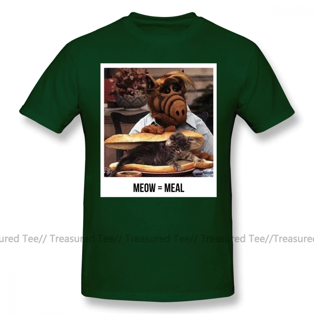 Dark Green Alf футболка Meow с коротким рукавом, футболка с принтом, мужская Милая пляжная Повседневная футболка из 100 хлопка размера плюс 4XL 5XL - Цвет: Dark Green