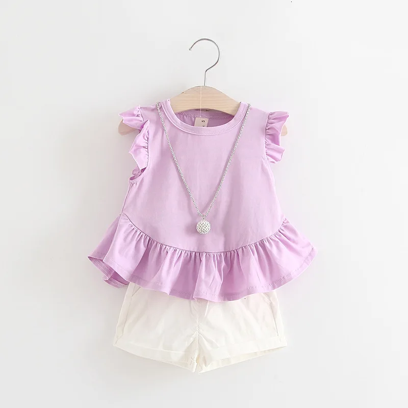 Комплекты летней одежды для девочек модные топы малышей + шорты спортивные