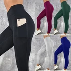 Женские леггинсы для фитнеса с карманами, антицеллюлитные Длинные спортивные штаны пуш-ап, однотонные леггинсы с высокой талией, бесшовные леггинсы, 2021