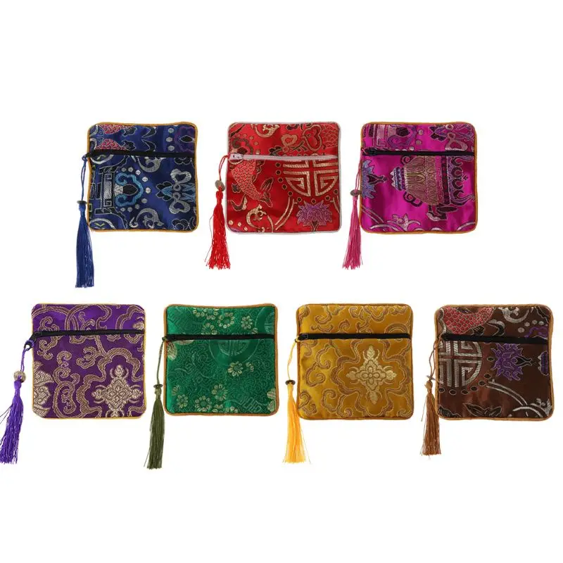 

Classic Chinese Embroidery Jewelry Bag Organizer Silk Tassel Traditional Pouch 45BC