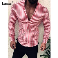 plus size 5xl men elegant fashion stripes shirt 2021 single breasted top long sleeve autumn casual blouse sexy mens thin clothes