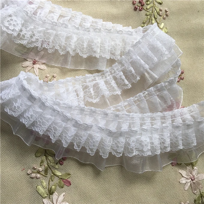 5Yds/лот Diy 5 см широкие оборки кружева одежда манжеты двухслойные ленты стерео