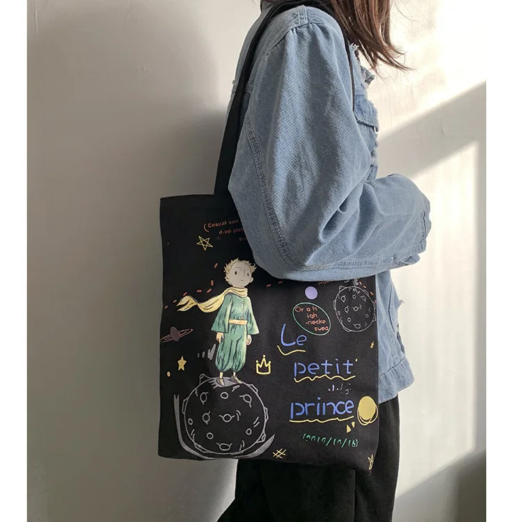 Весенняя Наплечная Сумка с принтом Холщовая для покупок девочек повседневная