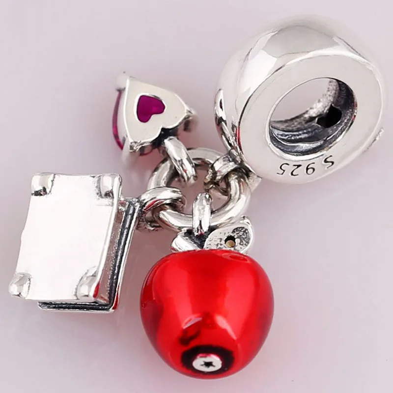 

100% 925 Sterling Silver Charm Snow White's Apple And Heart Pendant Fit Pandora Women Bracelet & Necklace Diy Jewelry